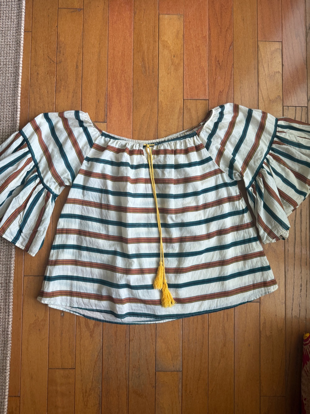 Lollys Laundry Off the Shoulder Peasant Blouse Striped Top Size Large Shirt
